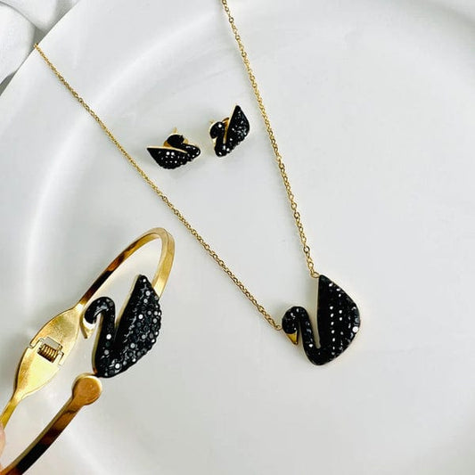 3 pcs Swan Jewelry Set- Bracelet, Earrings, Necklace